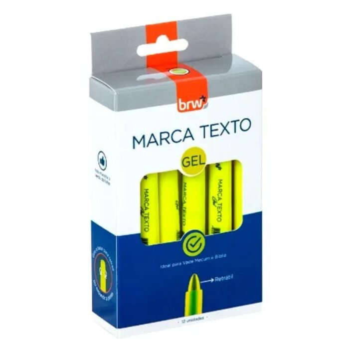 CANETA MARCA TEXTO EM GEL RETRATIL COR AMARELO FLUORESCENTE CX COM 12 UNIDADES - BRW