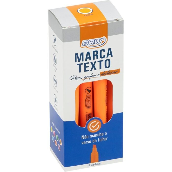 CANETA MARCA TEXTO FLUORESCENTE COR LARANJA CX 12 UNIDADES - BRW