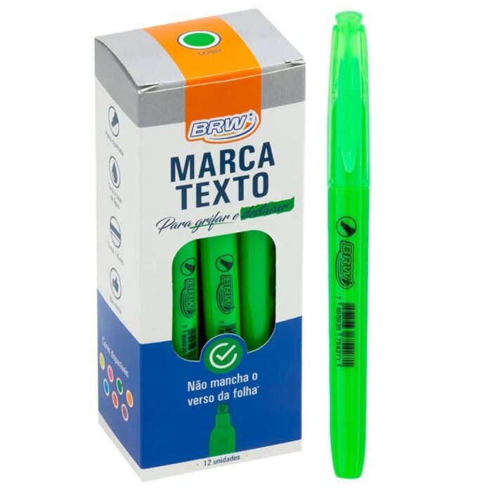 CANETA MARCA TEXTO FLUORESCENTE COR VERDE CX 12 UNIDADES - BRW - Image 2