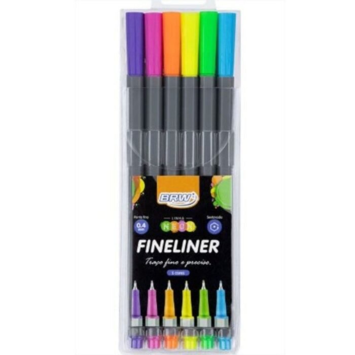 Caneta Marcador Fineliner Traço fino e Macio 0.4mm 6 Cores Neon - BRW