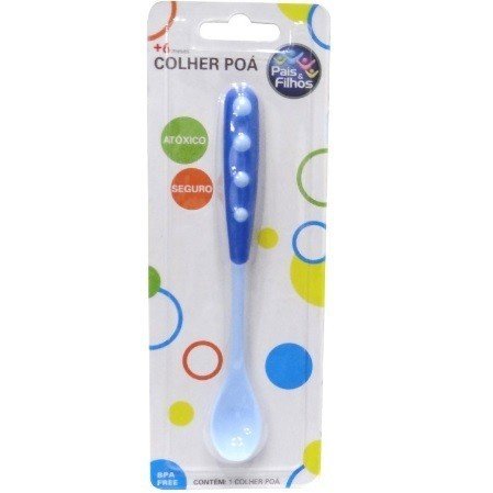 COLHER INFANTIL POÁ AZUL PARA BEBES - PAIS E FILHOS