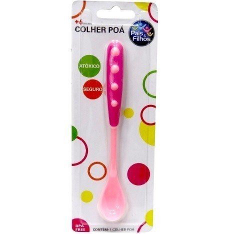 COLHER INFANTIL POÁ ROSA PARA BEBES - PAIS E FILHOS