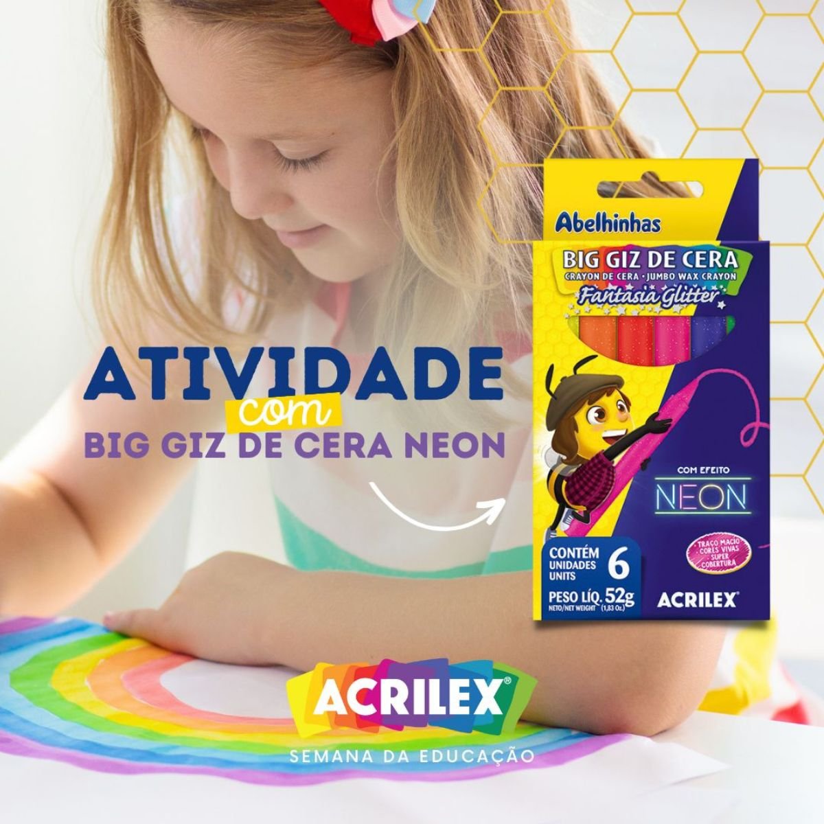 GIZ DE CERA GIZÃO BIG FANTASIA GLITTER EFEITO NEON COM 6 CORES - ACRILEX - Image 5