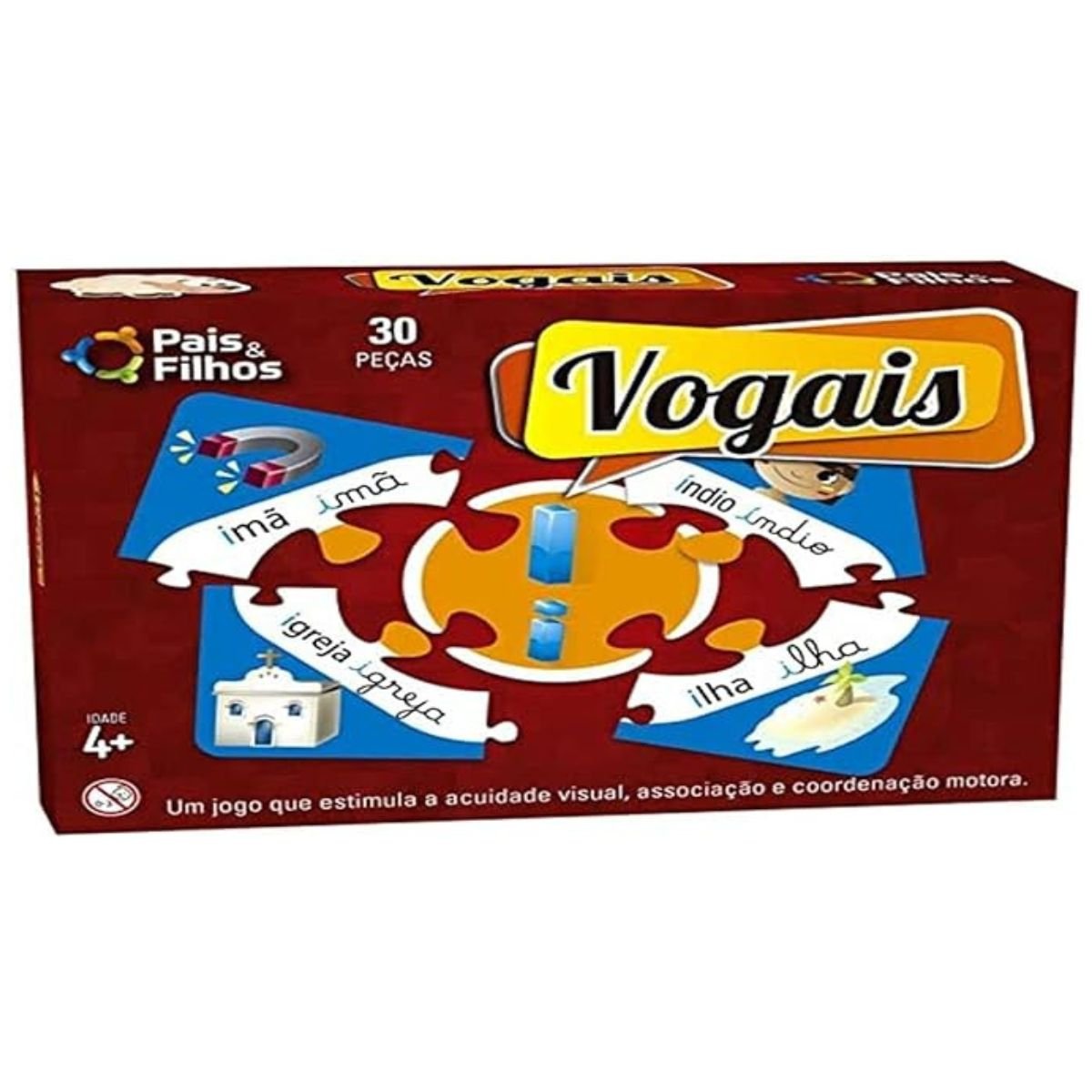 JOGO DIDATICO QUEBRA CABEÇA BRINCAR DE APRENDER AS VOGAIS - PAIS E FILHOS