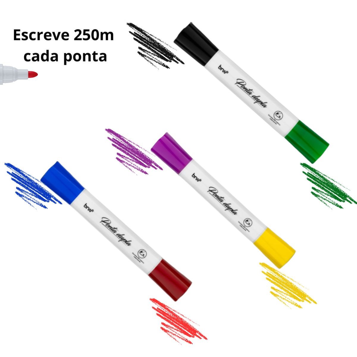 MARCADOR PINCEL PARA QUADRO BRANCO 2 EM 1 PONTA DUPLA KIT 3 UNIDADES 6 CORES - BRW - Image 3