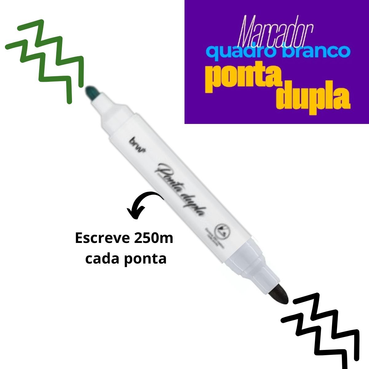 MARCADOR PINCEL PARA QUADRO BRANCO 2 EM 1 PONTA DUPLA VERDE E PRETO - BRW - Image 3