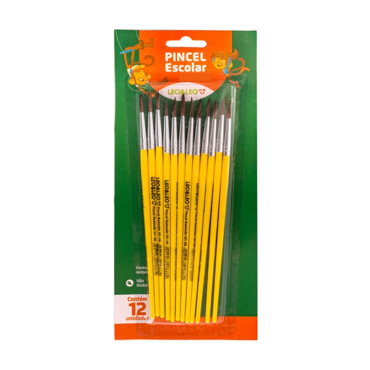 PINCEL ESCOLAR REDONDO MODELO 121-06 CABO CURTO KIT 12 UNIDADES - LEONORA