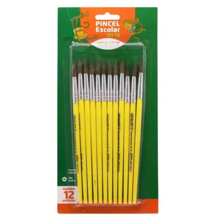 PINCEL ESCOLAR REDONDO MODELO 121-16 CABO CURTO KIT 12 UNIDADES - LEONORA