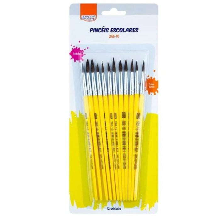 PINCEL ESCOLAR REDONDO MODELO 266-10 CABO CURTO KIT 12 UNIDADES - BRW