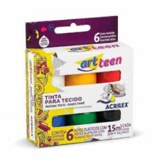 TINTA PARA TECIDO FOSCA SORTIDO 6 CORES 15ML - ACRILEX