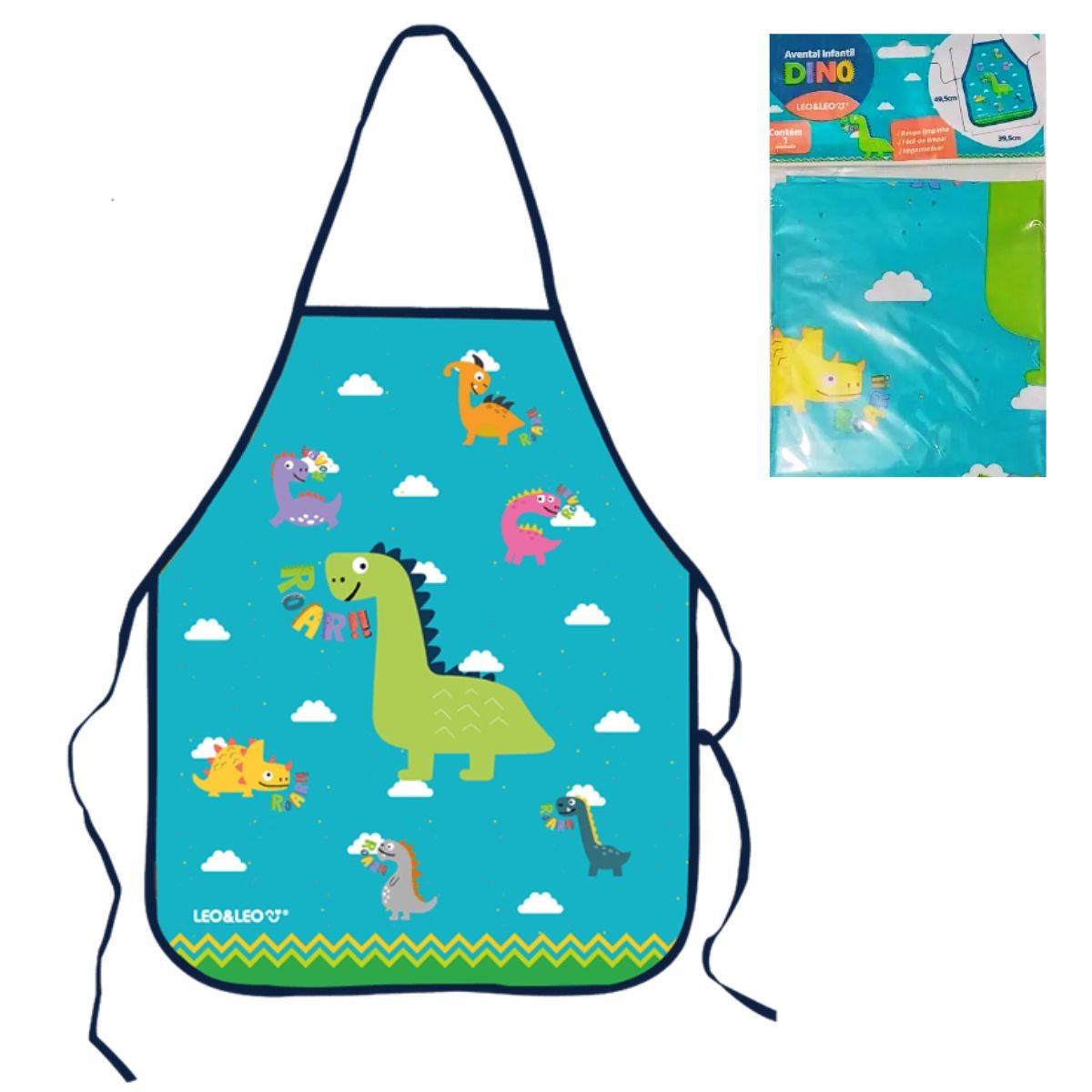 AVENTAL INFANTIL ESCOLAR IMPERMEAVEL DINOSSAURO DINO - LEONORA - Image 3