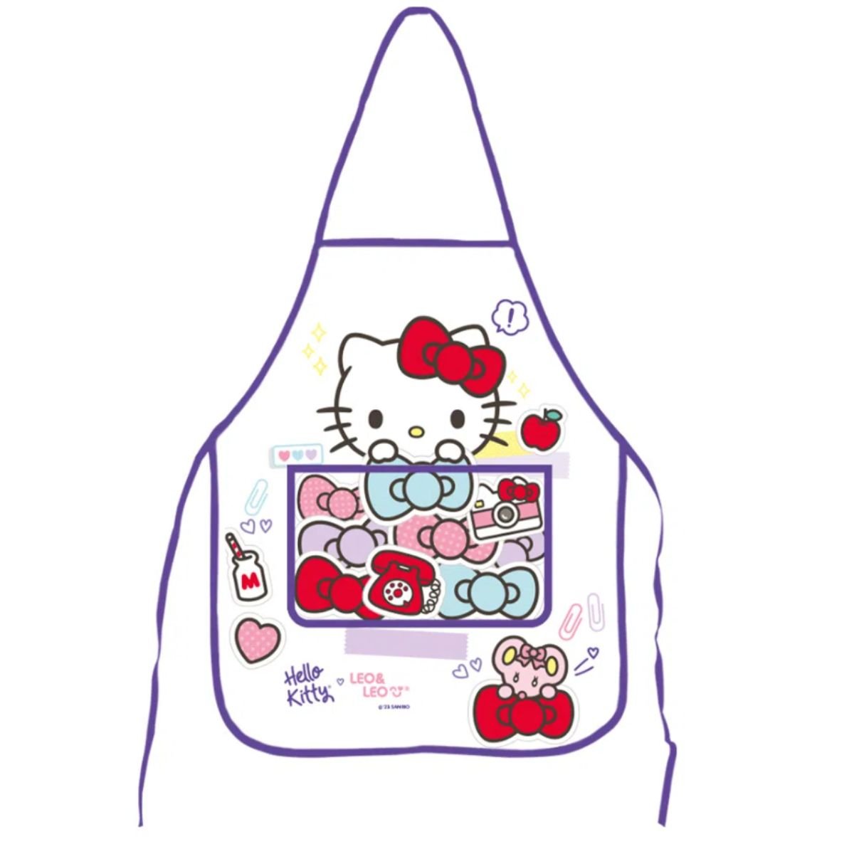AVENTAL INFANTIL ESCOLAR IMPERMEAVEL HELLO KITTY COM BOLSO - LEONORA