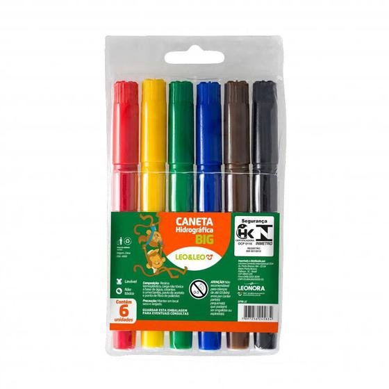 Caneta Hidrografica Jumbo Big Ponta Grossa 6 Cores Infantil - Leonora