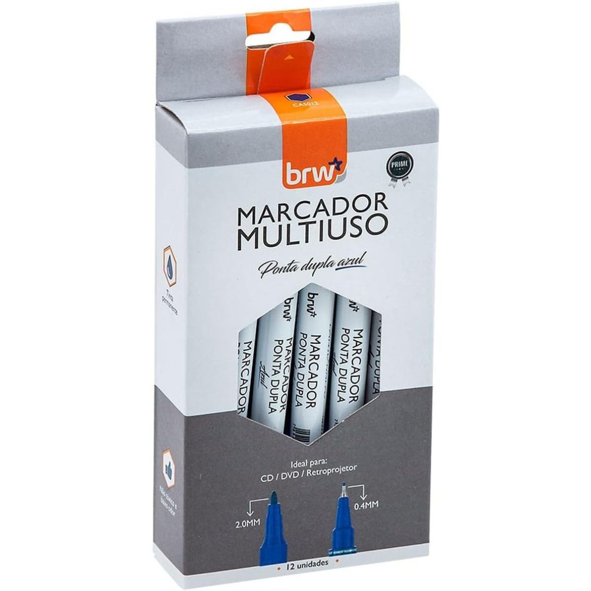CANETA MARCADOR MULTIUSO CD/DVD RETROPROJETOR PONTA DUPLA PERMANENTE AZUL CX 12 UNIDADES - BRW