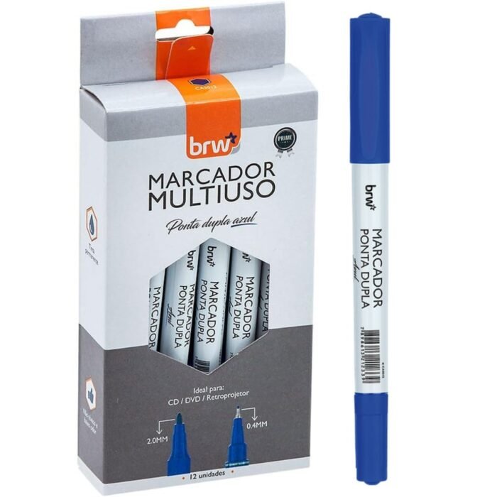 CANETA MARCADOR MULTIUSO CD/DVD RETROPROJETOR PONTA DUPLA PERMANENTE AZUL CX 12 UNIDADES - BRW - Image 2