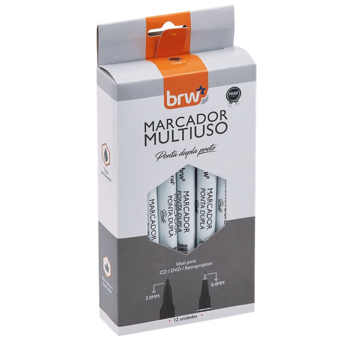 CANETA MARCADOR MULTIUSO CD/DVD RETROPROJETOR PONTA DUPLA PERMANENTE PRETO CX 12 UNIDADES - BRW