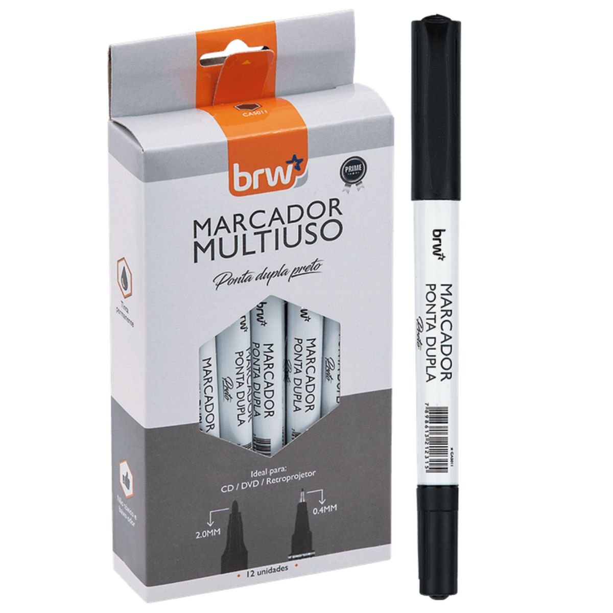 CANETA MARCADOR MULTIUSO CD/DVD RETROPROJETOR PONTA DUPLA PERMANENTE PRETO CX 12 UNIDADES - BRW - Image 2