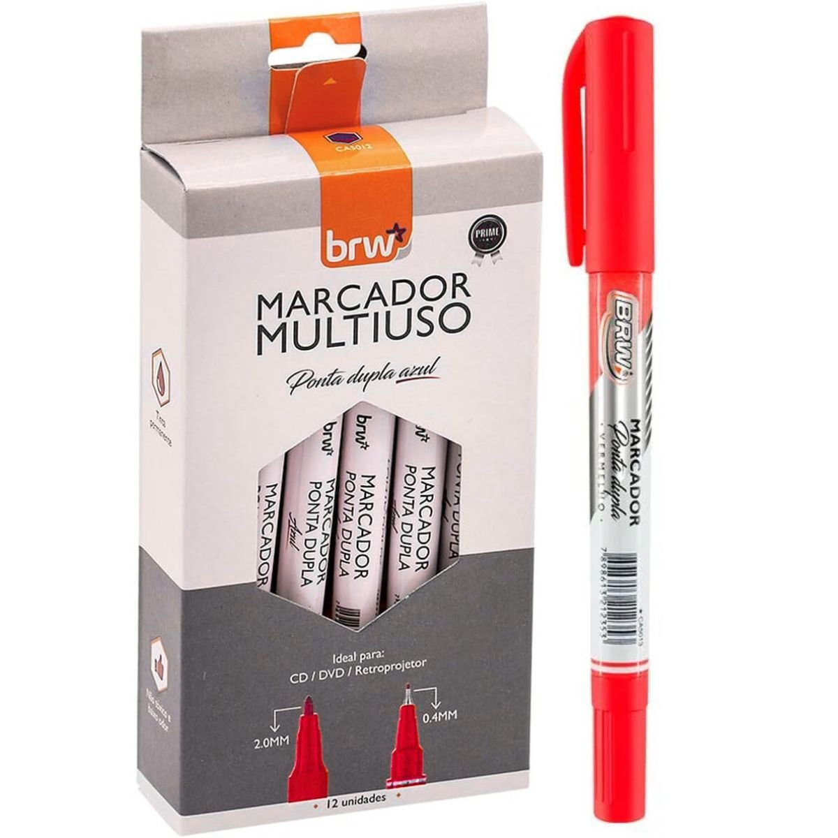 CANETA MARCADOR MULTIUSO CD/DVD RETROPROJETOR PONTA DUPLA PERMANENTE VERMELHO CX 12 UNIDADES - BRW - Image 2