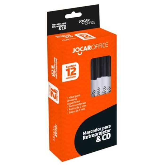 CANETA MARCADOR PARA CD/DVD RETROPROJETOR 2,0MM PERMANENTE PRETO KIT 12 UNIDADES - LEONORA