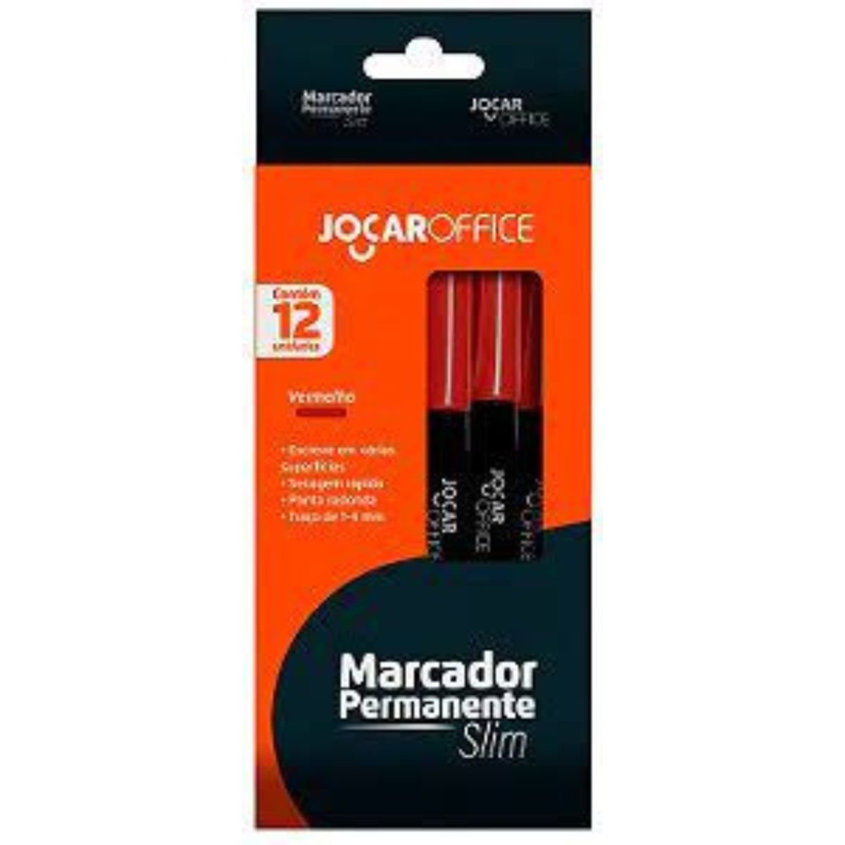 CANETA MARCADOR PERMANENTE MULTIUSO SLIM VERMELHO KIT 12 UNIDADES - LEONORA