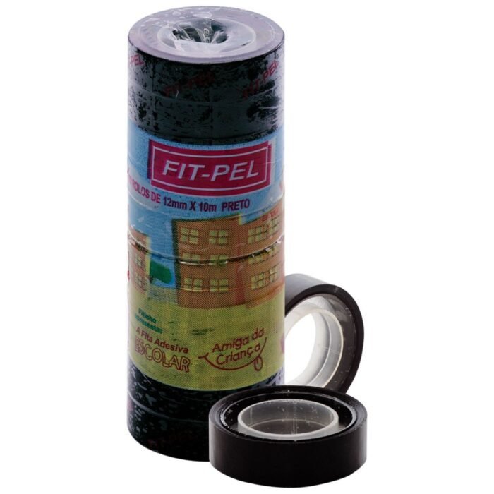 FITA ADESIVA COLORIDA ESCOLAR PRETO 12X10M KIT 10 UNIDADES - FIT PEL