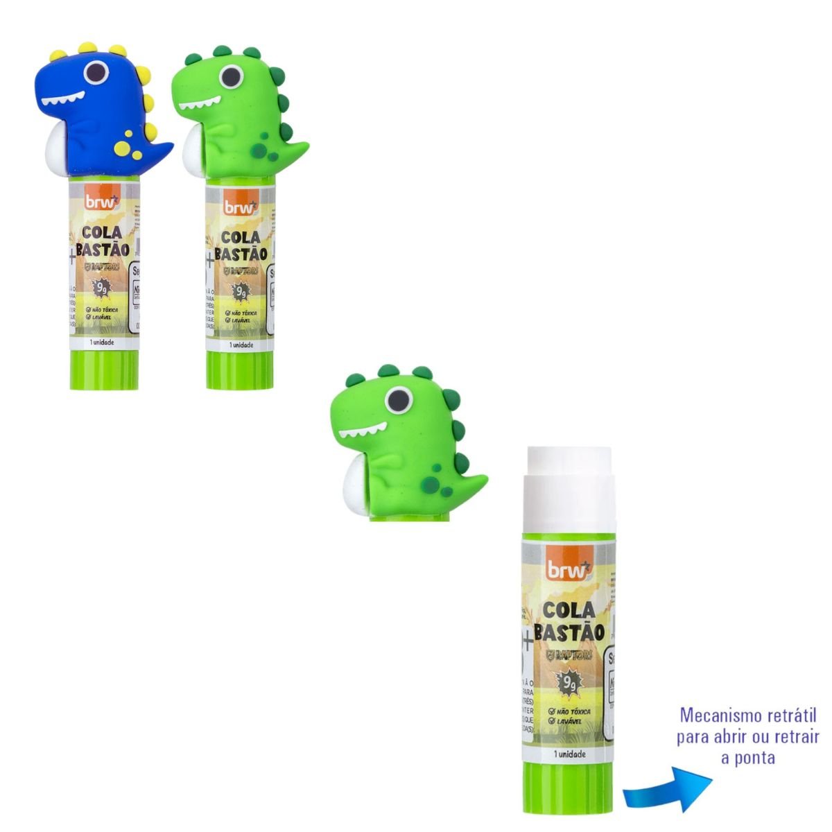 KIT ESCOLAR 6 PEÇAS TEMATICO DINOSSAURO LAPIS BORRACHA COLA E APONTADOR - BRW - Image 3