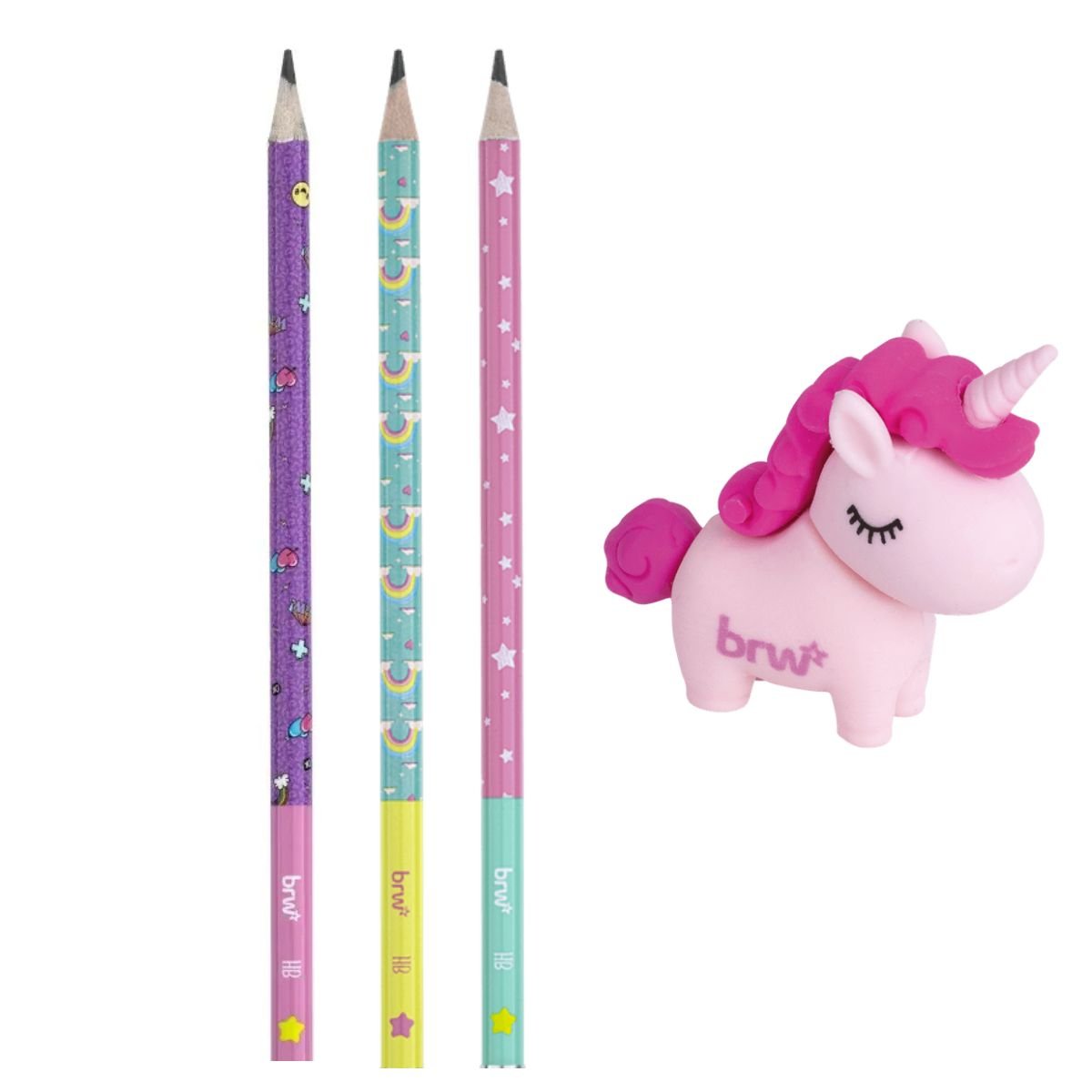 KIT ESCOLAR UNICORNIO 3 LAPIS HB E 1 BORRACHA DIVERTIDA - BRW - Image 2