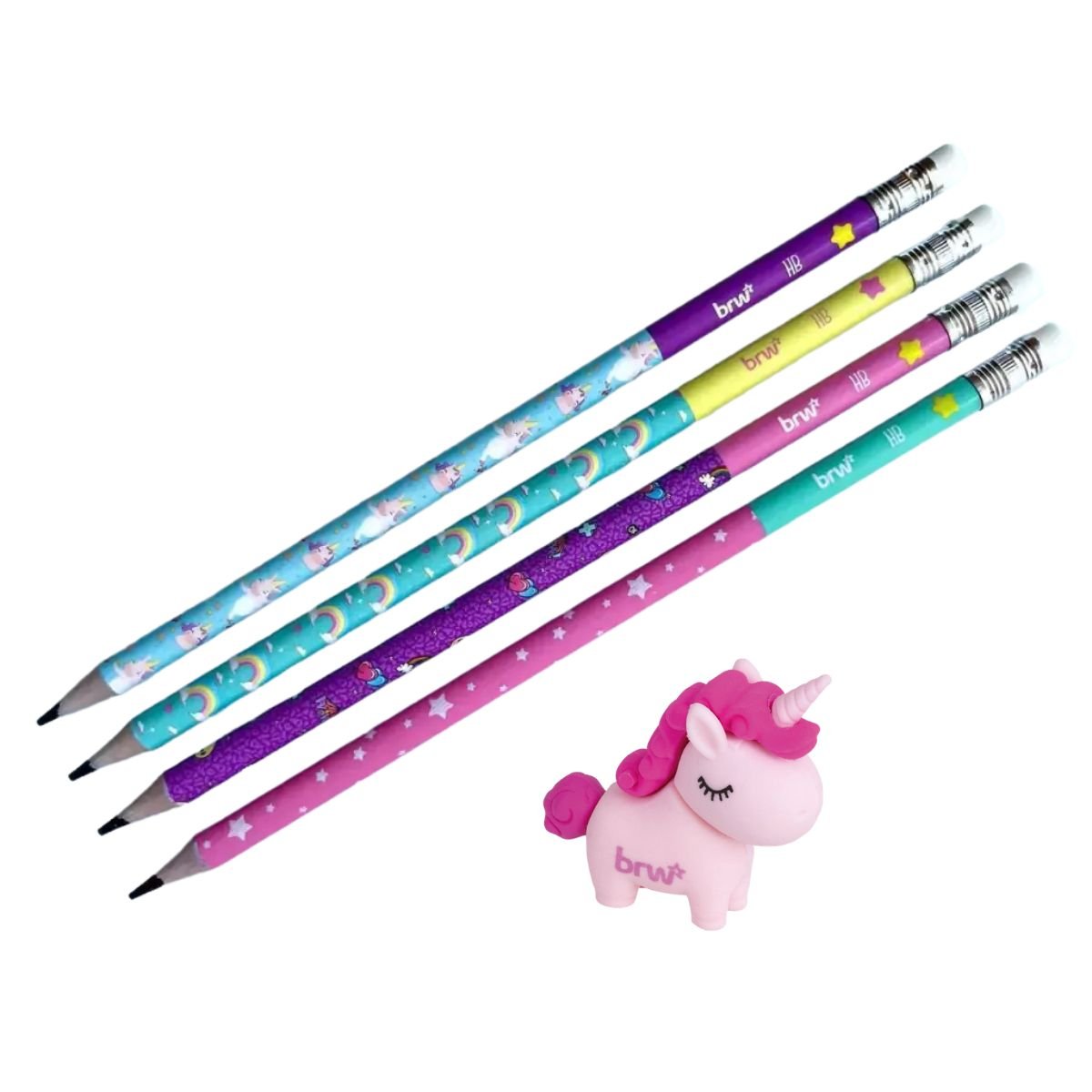 KIT ESCOLAR UNICORNIO 3 LAPIS HB E 1 BORRACHA DIVERTIDA - BRW - Image 3