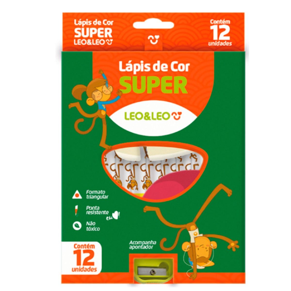 LAPIS DE COR JUMBO TRIANGULAR SUPER COM APONTADOR 12 CORES - LEONORA