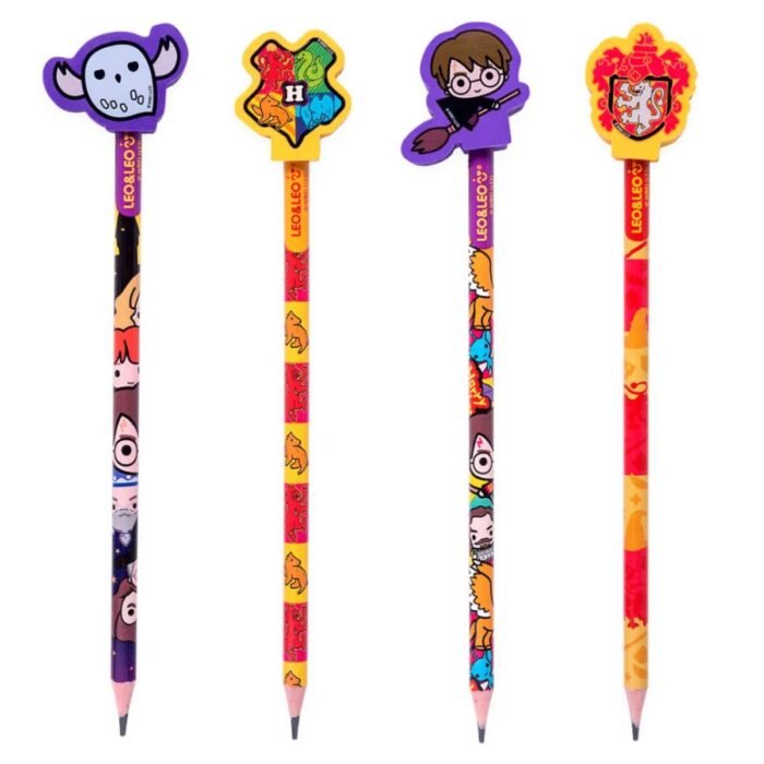 LAPIS GRAFITE HB COM BORRACHA PONTEIRA DECORADA HARRY POTTER KIT 4 UNIDADES - LEONORA