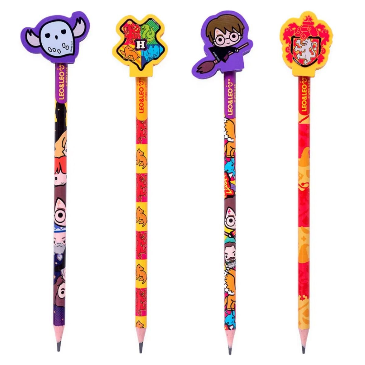 LAPIS GRAFITE HB COM BORRACHA PONTEIRA DECORADA HARRY POTTER KIT 4 UNIDADES - LEONORA