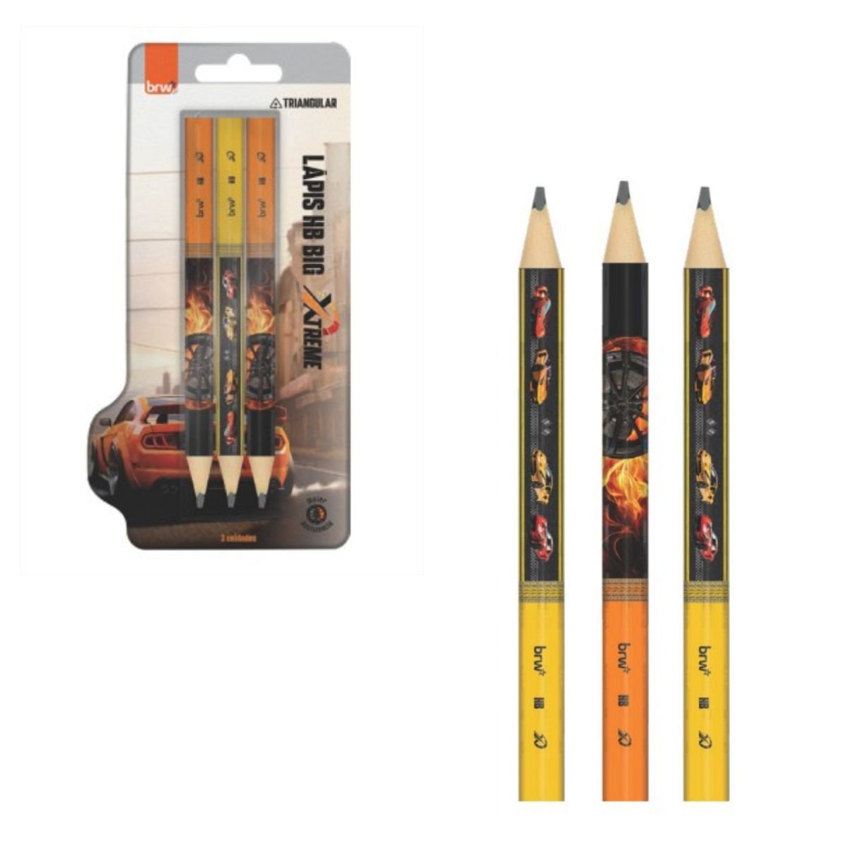LAPIS GRAFITE PRETO JUMBO CARROS XTREME N°2/HB TRIANGULAR BIG 3 UNIDADE - BRW - Image 4