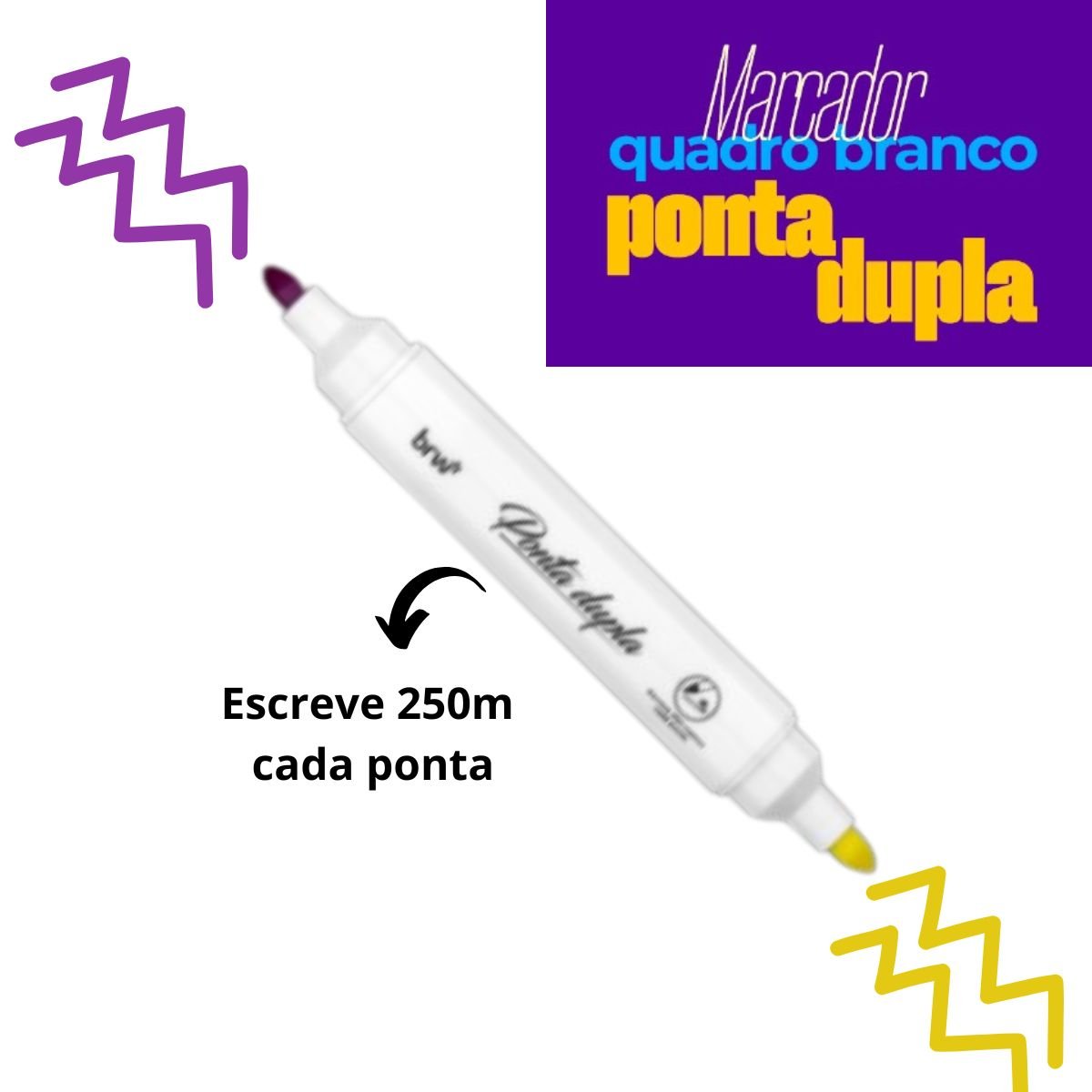 MARCADOR PINCEL PARA QUADRO BRANCO 2 EM 1 PONTA DUPLA ROSA E AMARELO CX 12 UNIDADES - BRW - Image 2