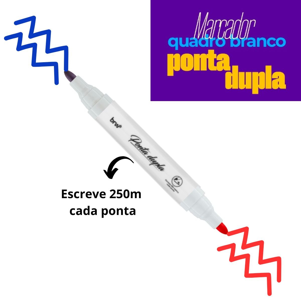 MARCADOR PINCEL PARA QUADRO BRANCO 2 EM 1 PONTA DUPLA VERMELHO E AZUL CX 12 UNIDADES - BRW - Image 2