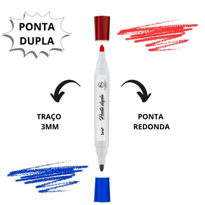 MARCADOR PINCEL PARA QUADRO BRANCO 2 EM 1 PONTA DUPLA VERMELHO E AZUL CX 12 UNIDADES - BRW - Image 3