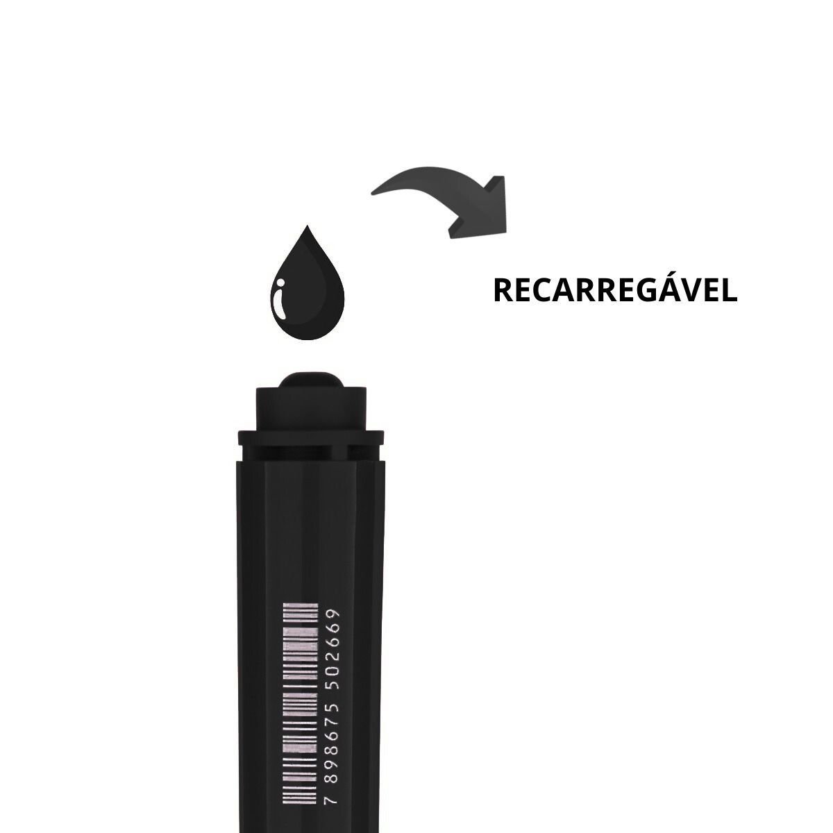 PINCEL ATOMICO MARCADOR PERMANENTE RECARREGAVEL MULTIUSO PONTA CHANFRADA COR PRETO - BRW - Image 2