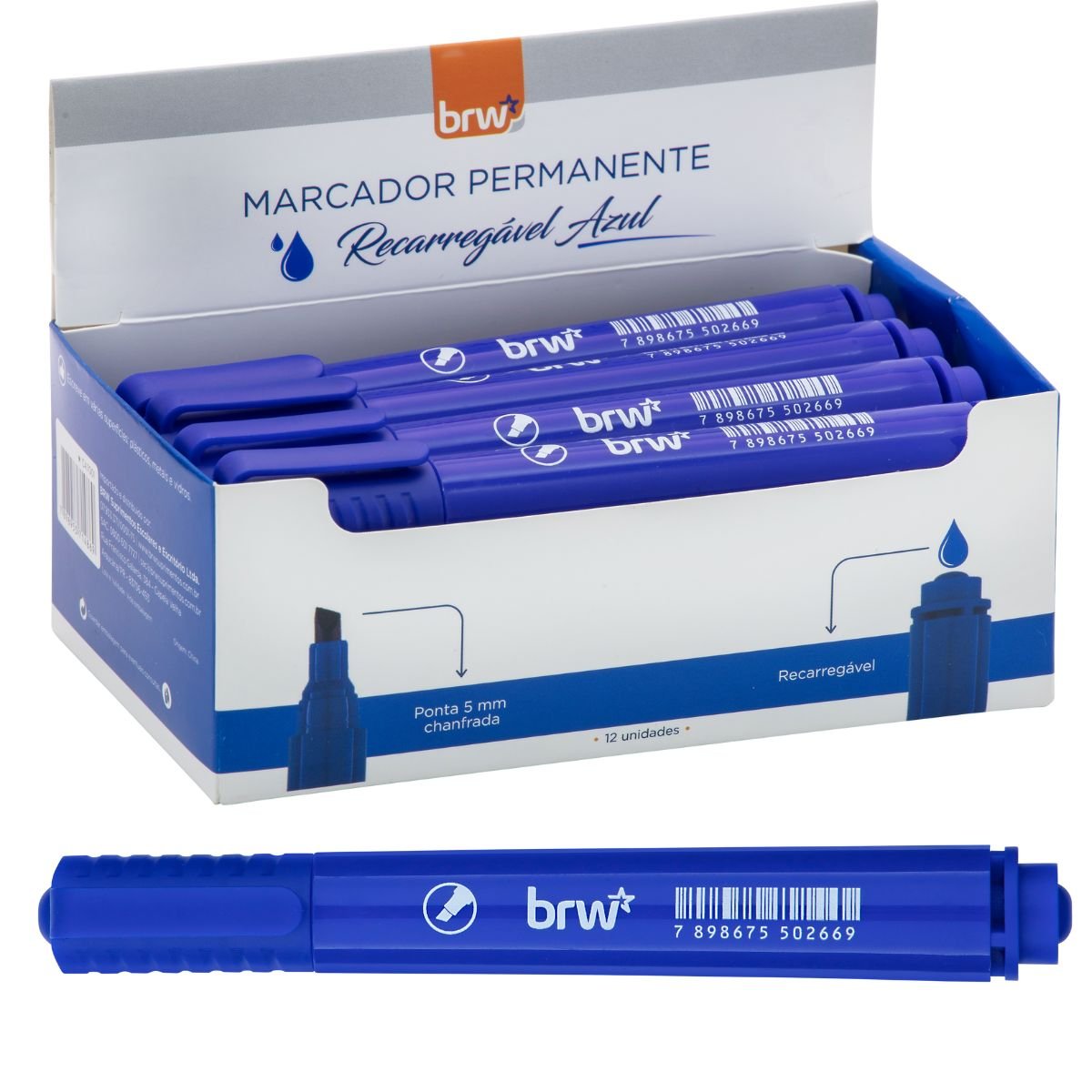 PINCEL ATOMICO MARCADOR PERMANENTE RECARREGAVEL MULTIUSO PONTA CHANFRADA AZUL CX 12 UNIDADES - BRW - Image 2