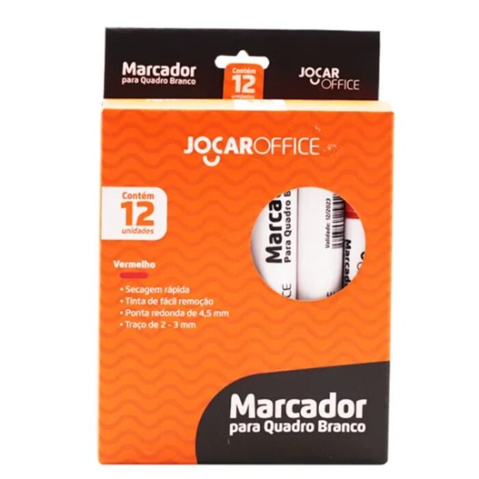 MARCADOR PINCEL PARA QUADRO BRANCO COR VERMELHO KIT 12 UNIDADES - LEONORA