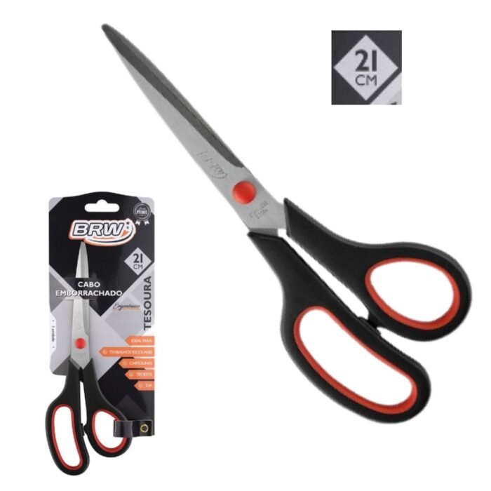 TESOURA DE AÇO INOX 21CM CABO EMBORRACHADO BLISTER COM 1 UNIDADE - BRW - Image 3